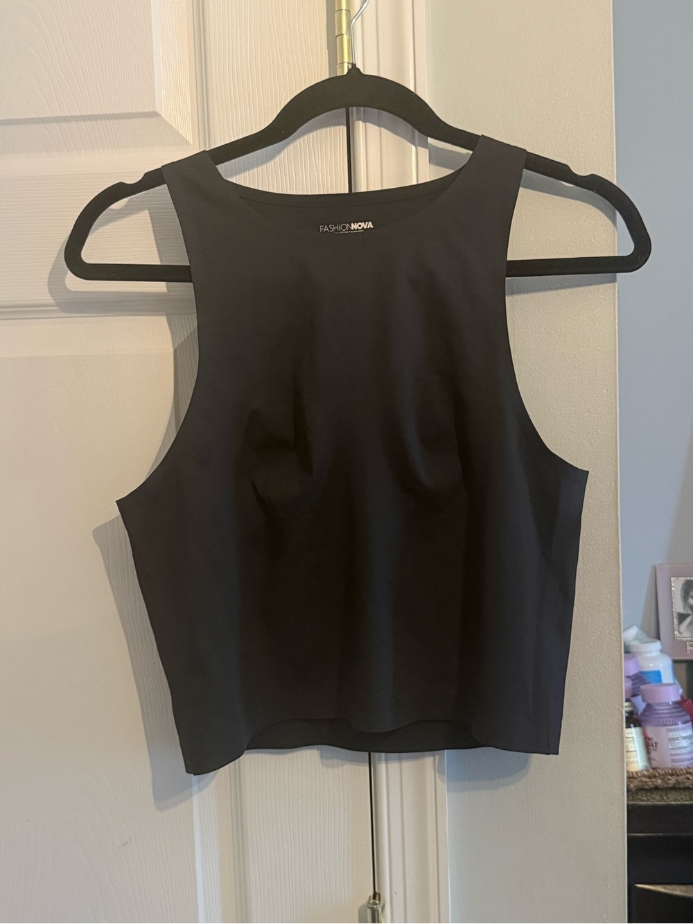 Fashion Nova Black High-Neck Cropped Tank